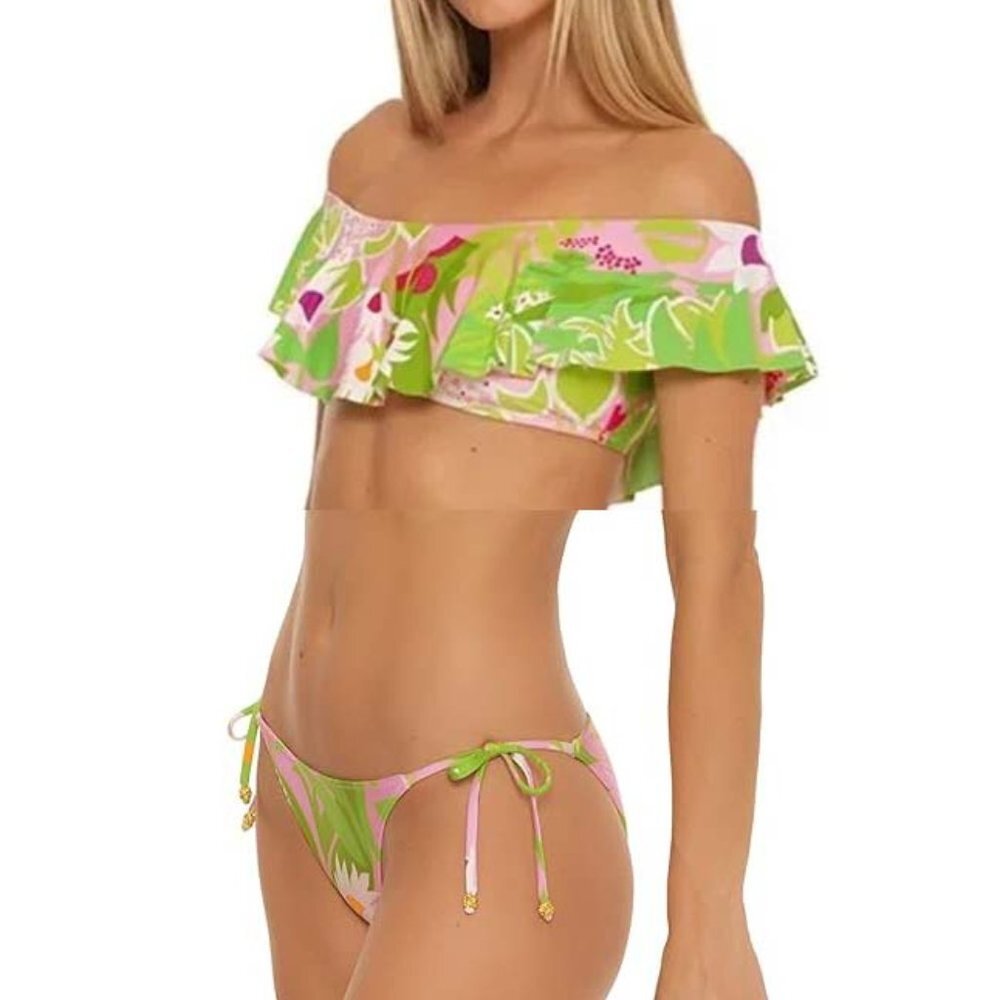 NWT Trina Turk La Palma Off Shoulder Bandeau Bikini Top & Side Tie Bottom Set